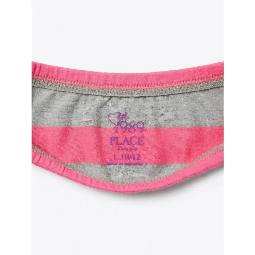 The Children's Place Hot Neon Pink & Grey Striped Romper – Size L (10/12)